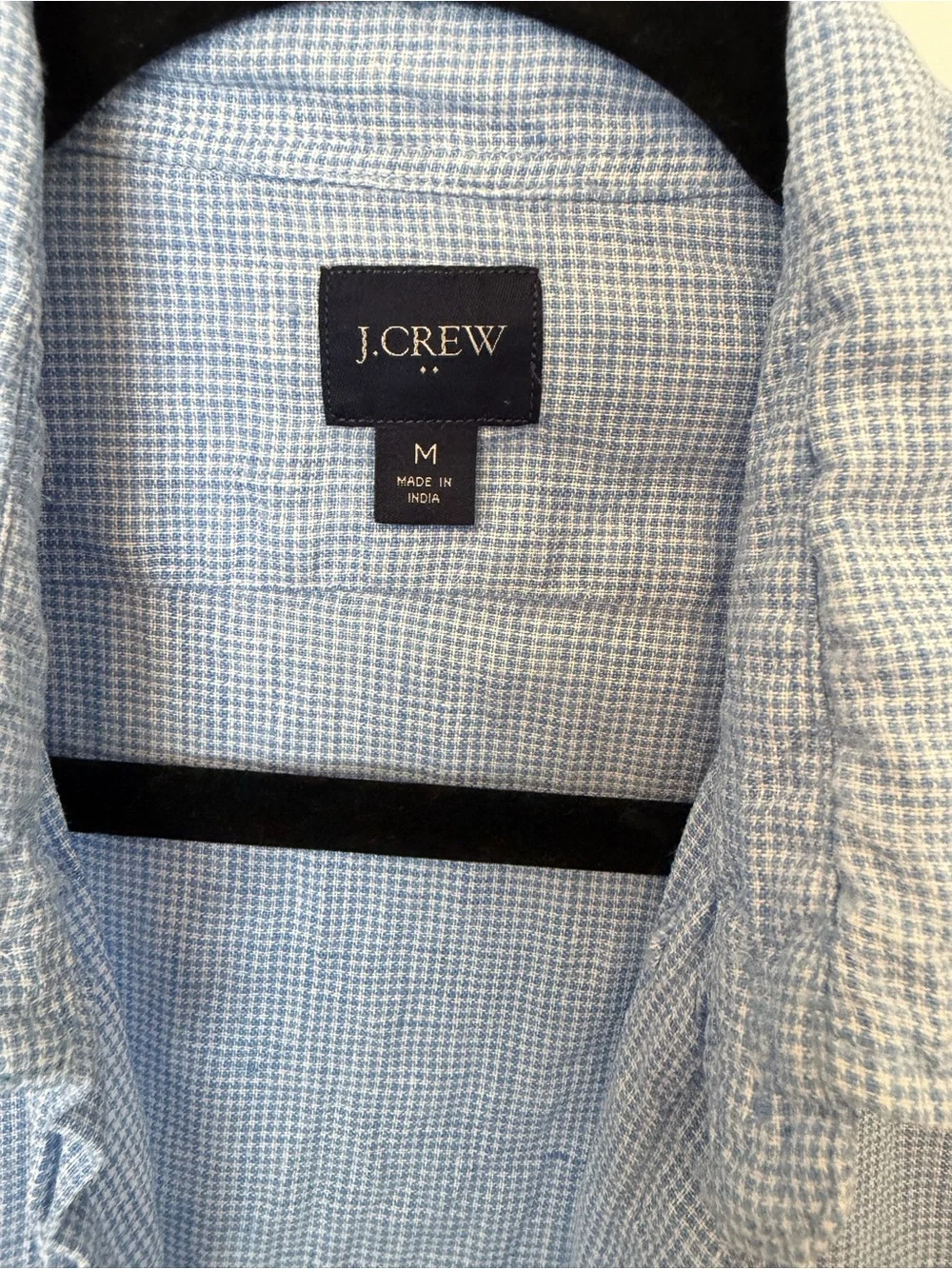 J-Crew Linen Blend Casual long Sleeve Button Up Light Blue Gingham check size M